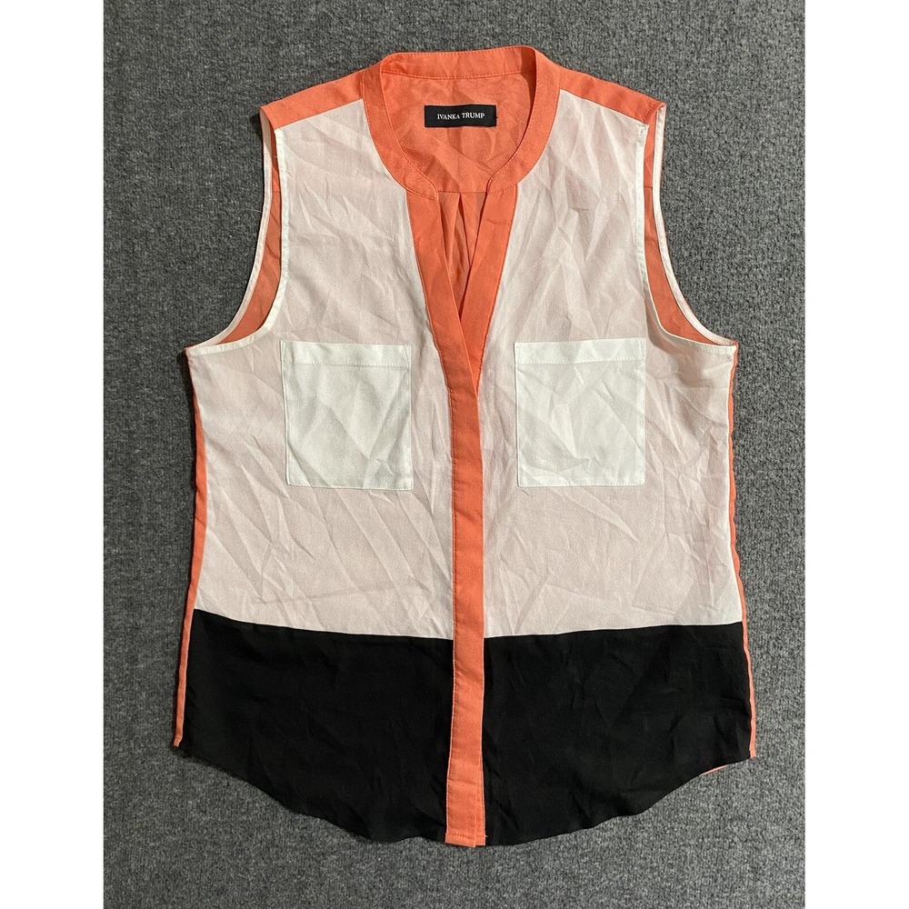 Ivanka Trump Sleeveless Color Block Blouse Salmon Black White M 163TD592